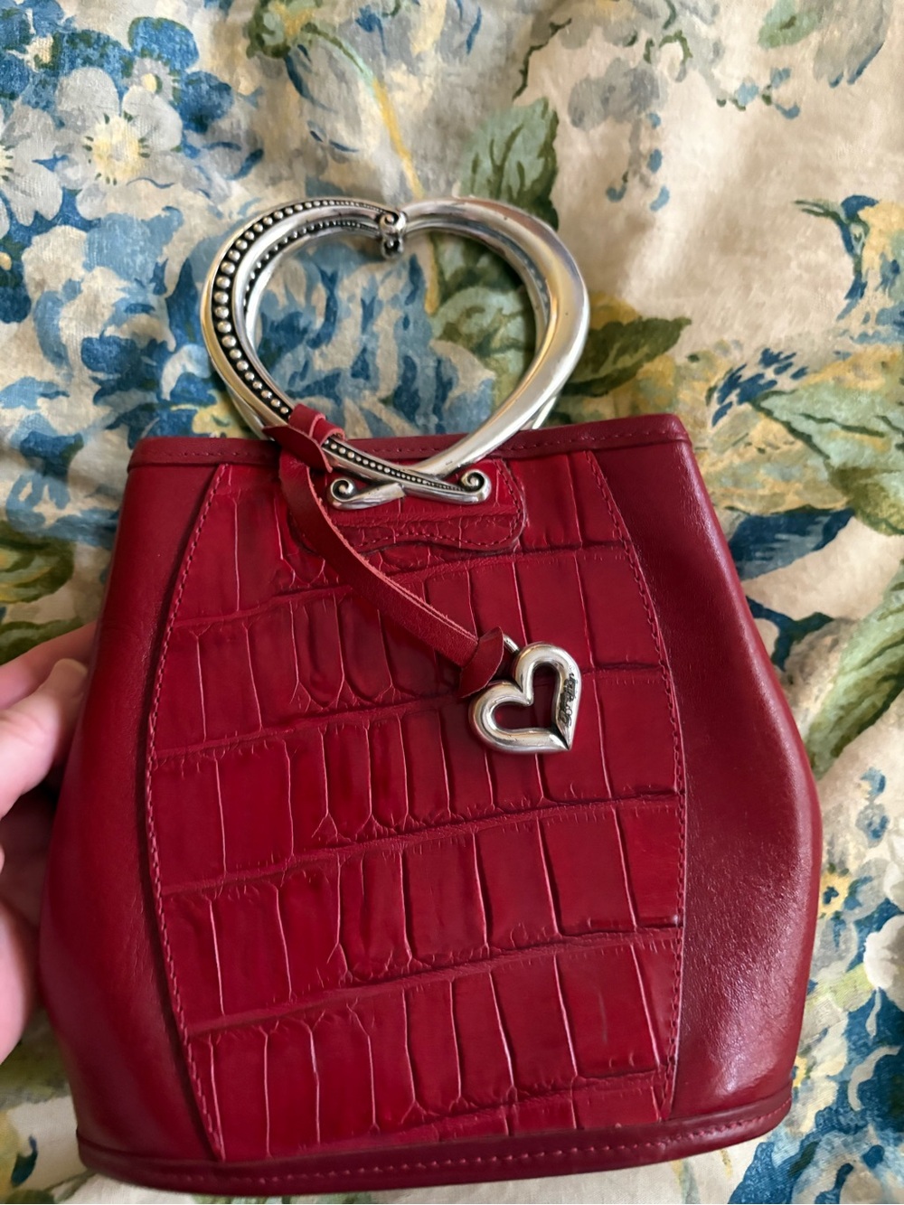 Brighton Red Croc-Embossed Heart-Handle Leather Tote